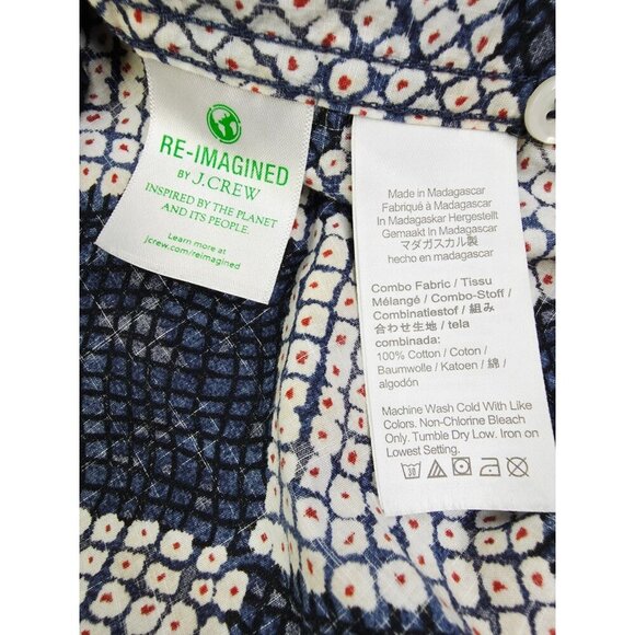 J. Crew Original Sportswear Large Navy White Pattern Short Sleeve Cotton Shirt - Picture 6 of 10